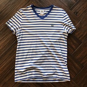 LACOSTE Men’s Blue Striped V Neck